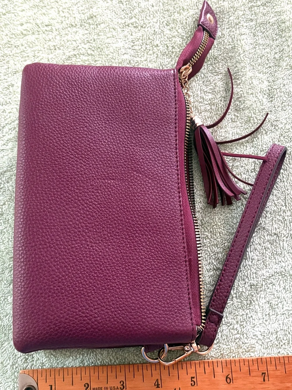 Nanette Lepore Wine Pebbled Leather Wristlet with Gold Hardware